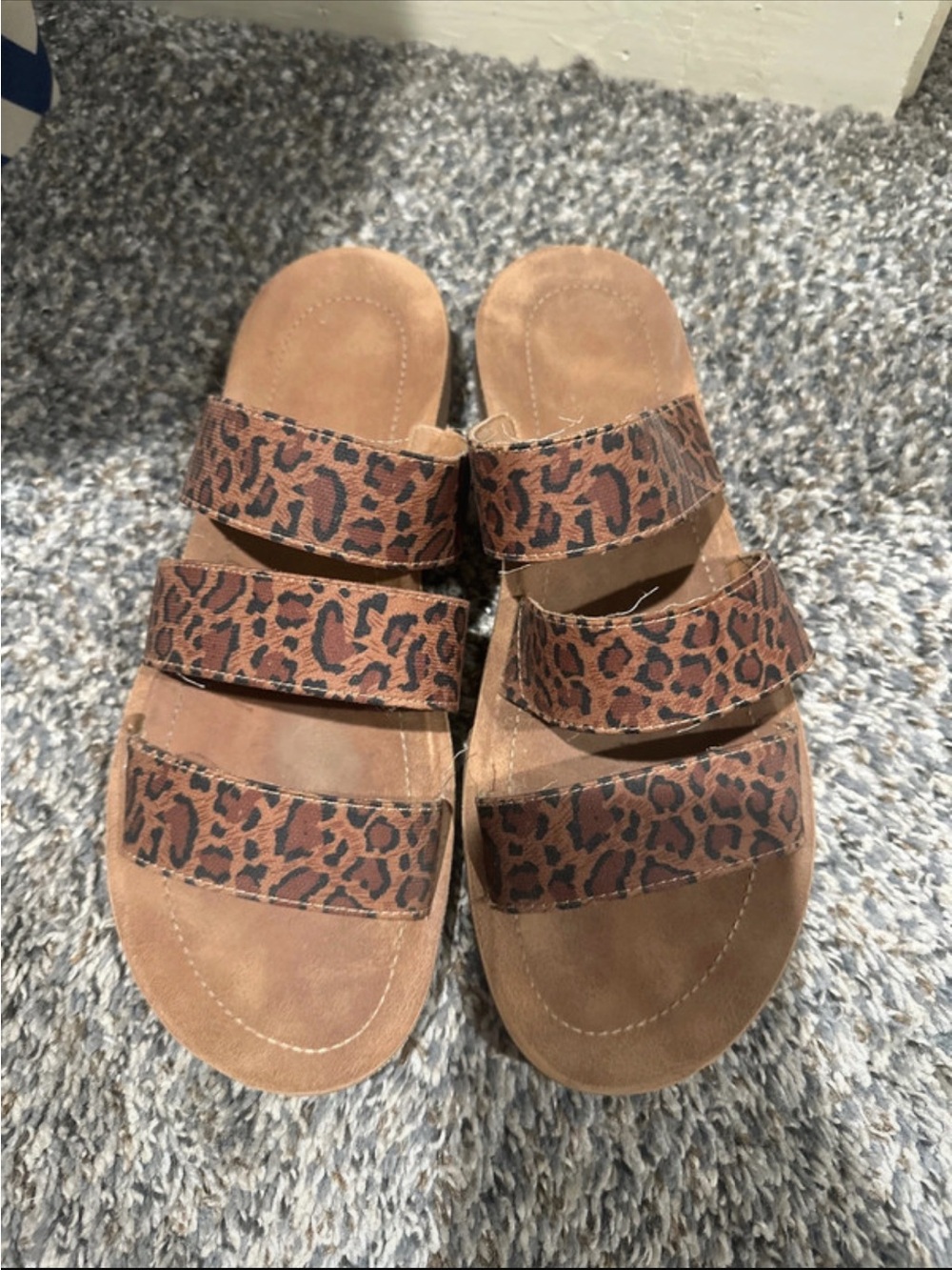 Women’s Leopard Print Triple-Strap Slide Sandals - Brown